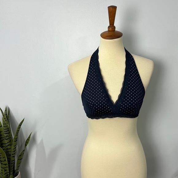 Gilly Hicks halter bra polka dots navy blue XS - Picture 1 of 7